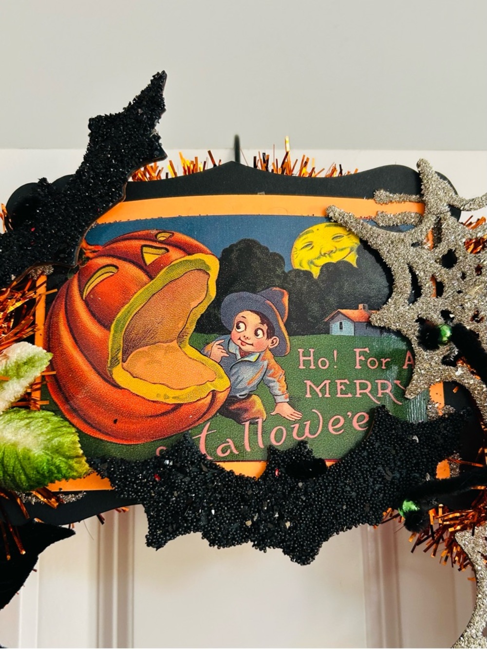 Vintage Repurposed Halloween Festive Holiday Wreath - Picture 4 of 9